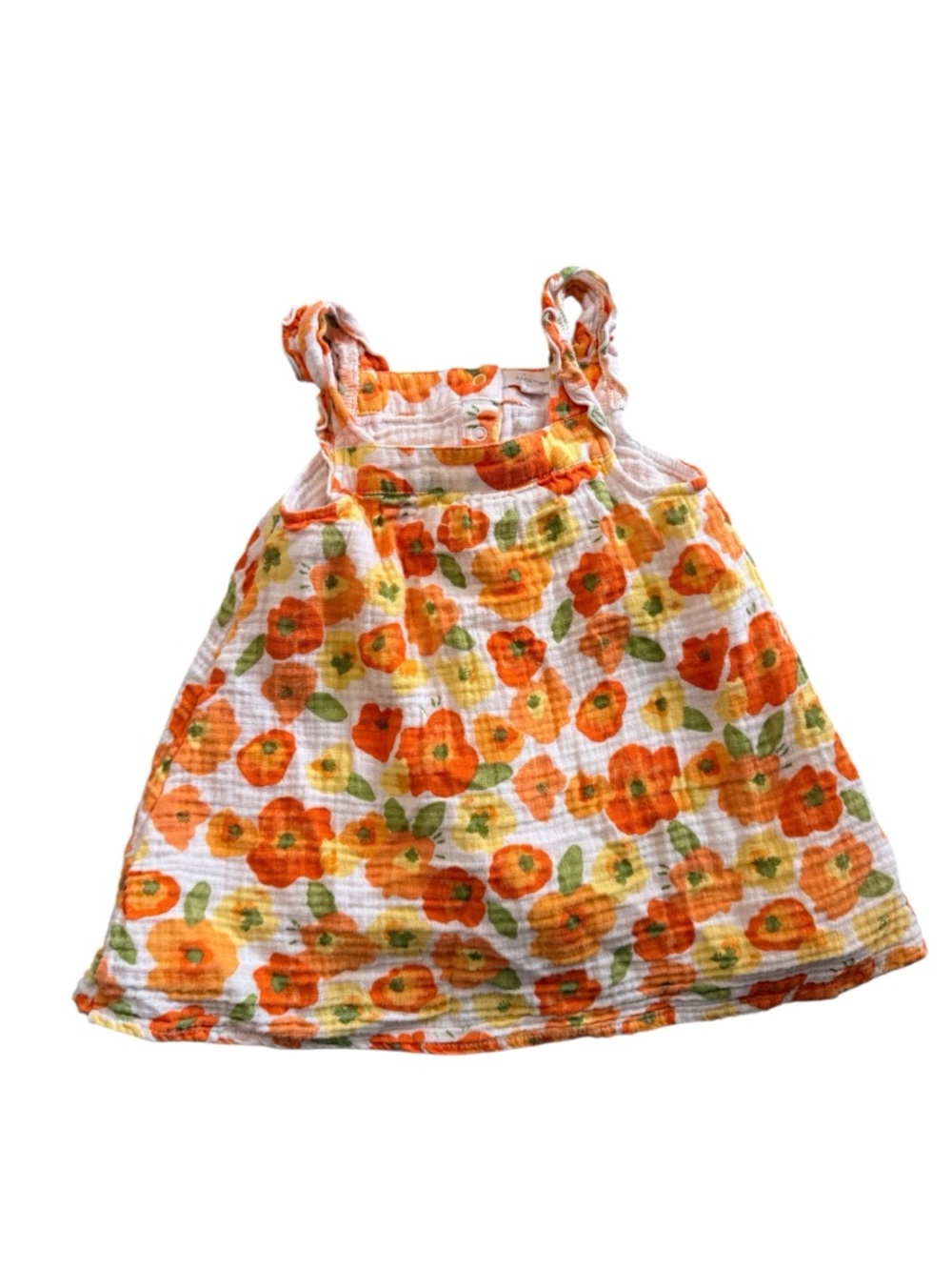 Angel Dear White Dress with Orange Floral Print 100% Cotton